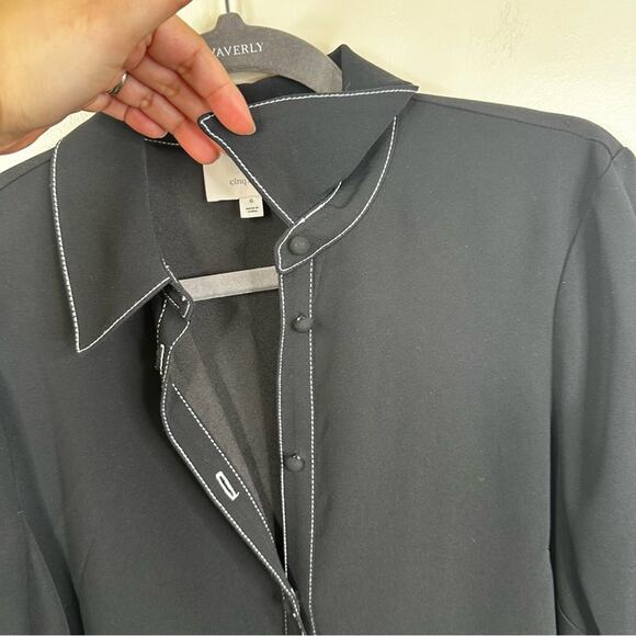 Cinq a Sept Gaby Tie Front Shirt Dress Womens 6 Black Mini Button Front - Picture 7 of 13